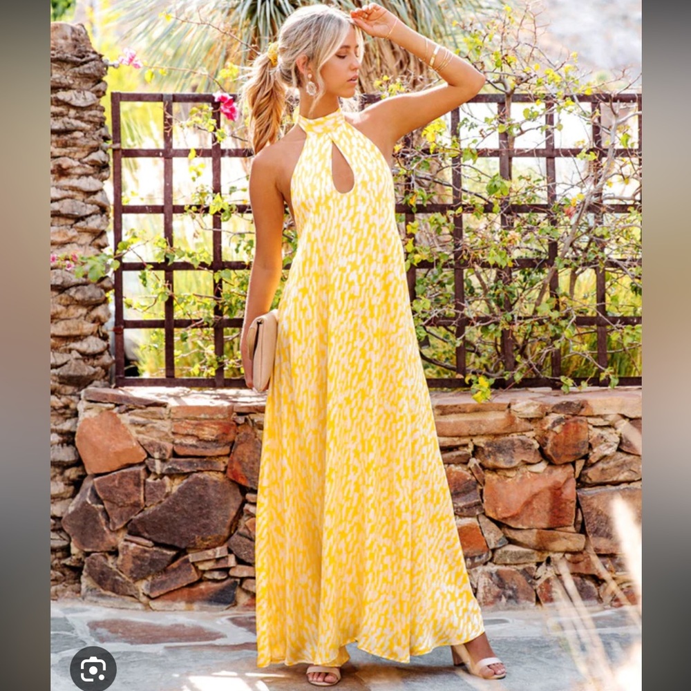 Yellow Cheetah Print Halter Maxi Dress